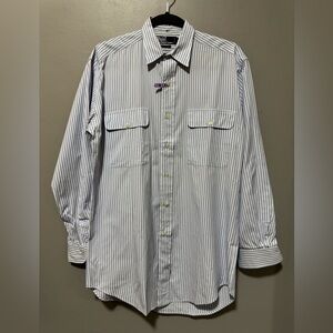 Ralph Lauren Men's Blue and White Striped Shirt
